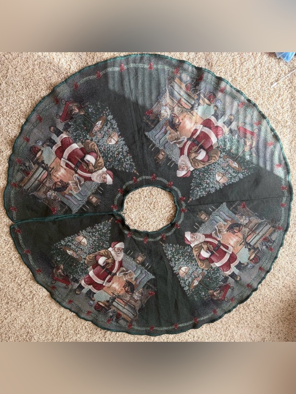 VTG Tapestry Christmas Tree Skirt Santa Mohawk Holiday